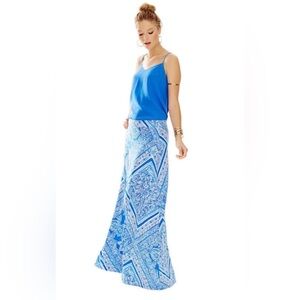 Lilly Pulitzer Blue Open Crush Water Maxi A-Line Jersey Knit Skirt
